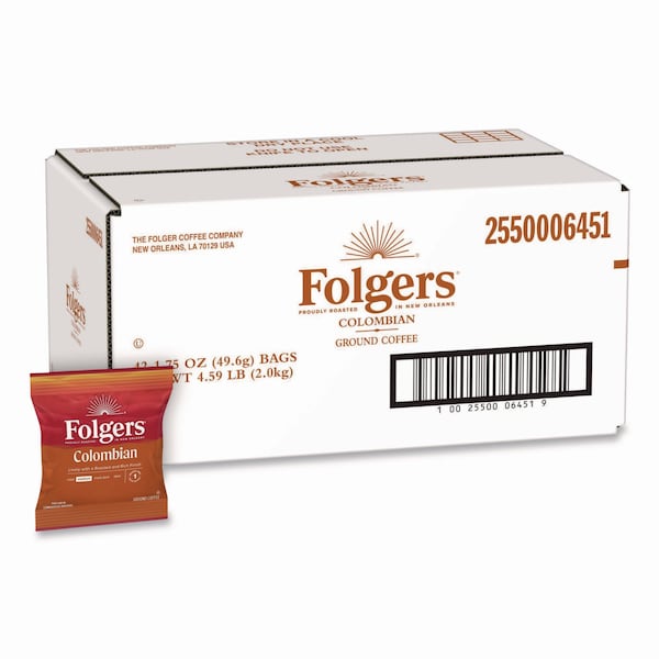 Folgers Coffee, Gourmet Supreme(R) 100% Colombian, Fraction Pack, Caffeinated, Ground, 5.88 lb, 42 PK - 2550006451
