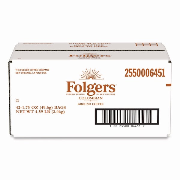 Folgers Coffee, Gourmet Supreme(R) 100% Colombian, Fraction Pack, Caffeinated, Ground, 5.88 lb, 42 PK - 2550006451