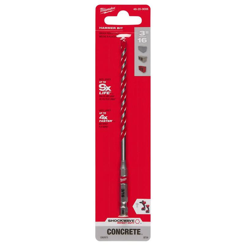 Broca para martillo con punta de carburo SHOCKWAVE de Milwaukee de 3/16 de pulgada por 4 pulgadas por 6 pulgadas para concreto, piedra, perforación de albañilería - 48-20-9006
