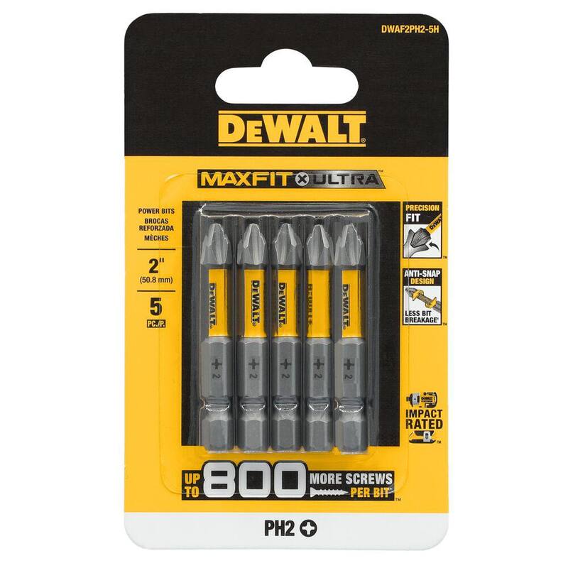 Juego de 5 puntas de destornillador de acero Phillips 2 DEWALT MAXFIT ULTRA de 2 pulgadas - DWAF2PH2-5H