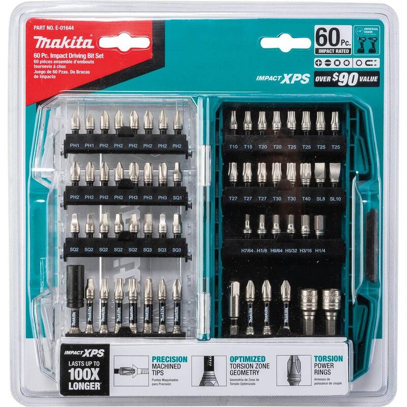 Set de brocas destornilladoras de acero aleado con clasificación de impacto Makita IMPACT XPS (60 piezas) - E-01644