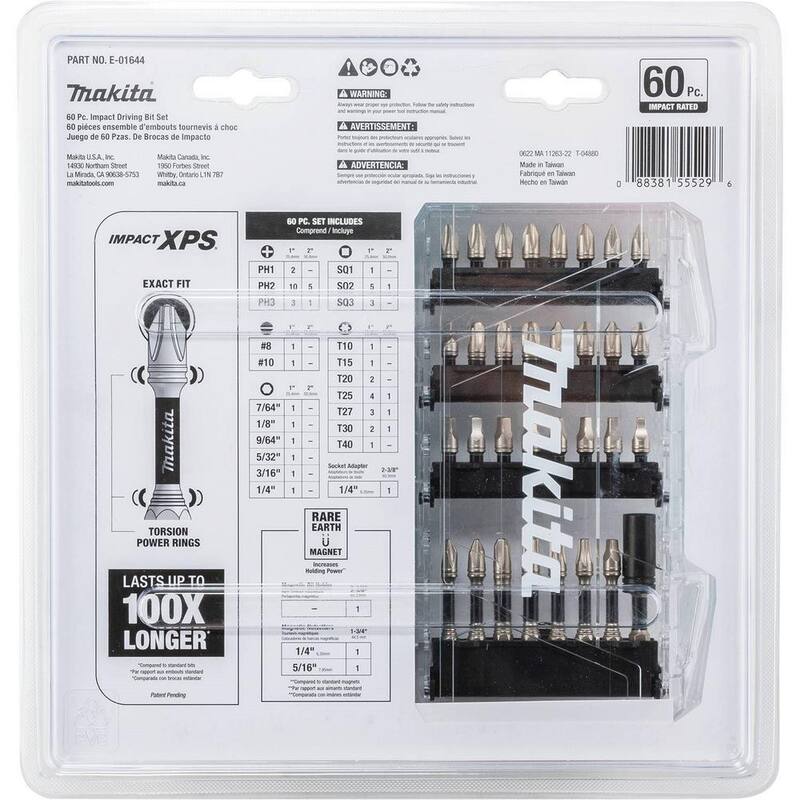 Set de brocas destornilladoras de acero aleado con clasificación de impacto Makita IMPACT XPS (60 piezas) - E-01644