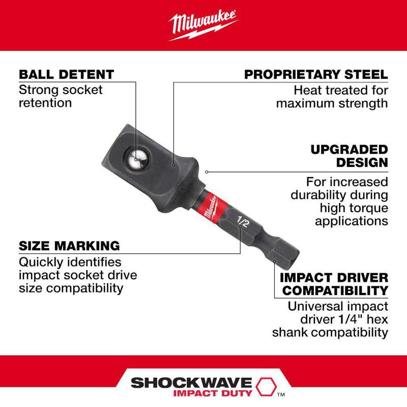 Milwaukee SHOCKWAVE Impact Duty 1/2 pulg. Adaptador de punta cuadrada de aleación de acero - 48-32-5034