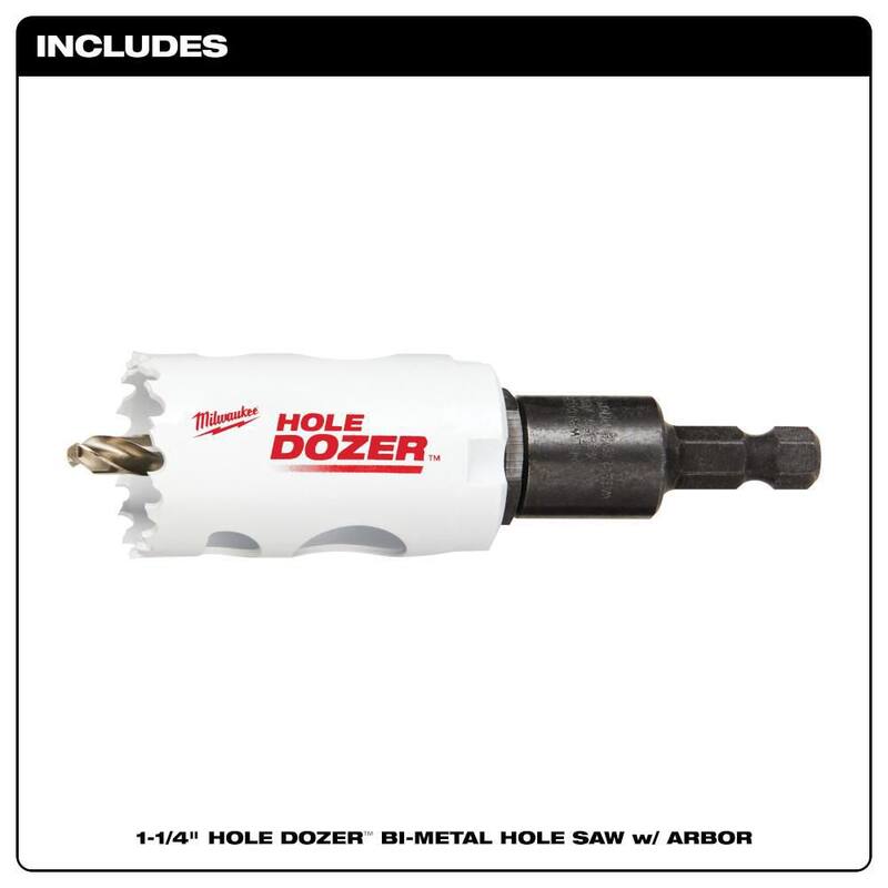 Broca de agujero bi-metal Milwaukee de 1-1/4 pulgadas con arbor de 3/8 pulgadas y broca piloto - 49-56-9664