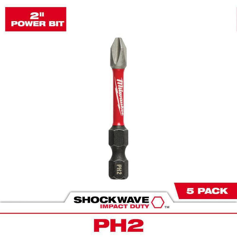 Broca destornilladora de aleación de acero Phillips #2 de 2 pulgadas Milwaukee SHOCKWAVE Impact Duty (paquete de 5) - 48-32-4602