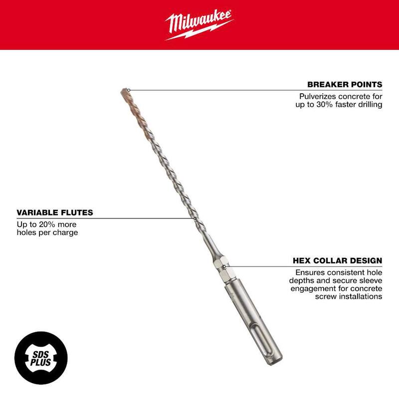 Broca de carburo SDS-PLUS de 2 cortes de 5/32 pulg. x 7 pulg. con hombro hexagonal de 1/4 pulg. - 48-20-8291