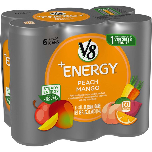 V8 V8 Energy Peach Mango 8 oz. Per Bottle, PK24 - 000019625
