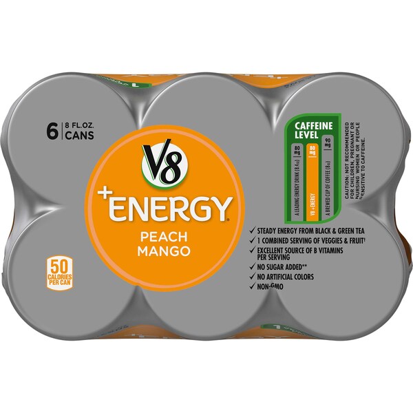 V8 V8 Energy Peach Mango 8 oz. Per Bottle, PK24 - 000019625