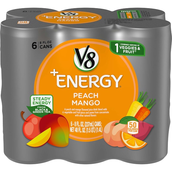 V8 V8 Energy Peach Mango 8 oz. Per Bottle, PK24 - 000019625