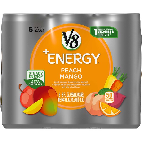 V8 V8 Energy Peach Mango 8 oz. Per Bottle, PK24 - 000019625