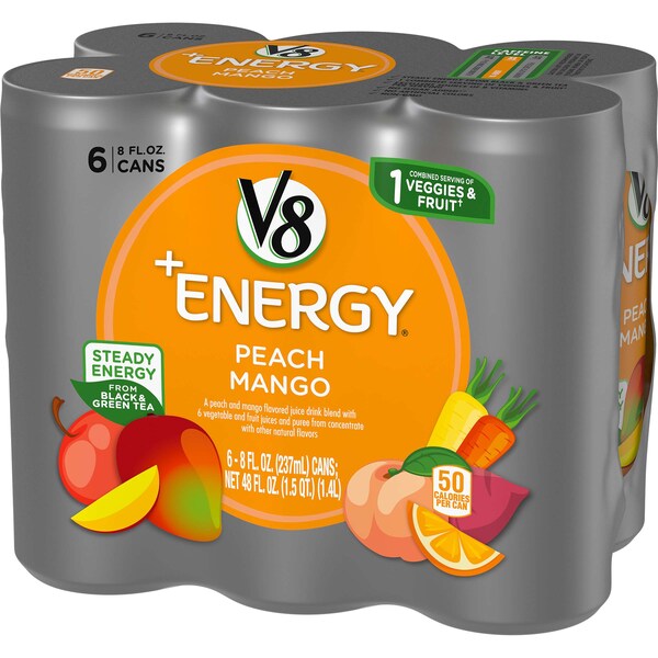 V8 V8 Energy Peach Mango 8 oz. Per Bottle, PK24 - 000019625