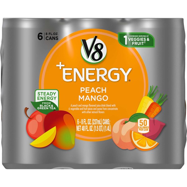 V8 V8 Energy Peach Mango 8 oz. Per Bottle, PK24 - 000019625