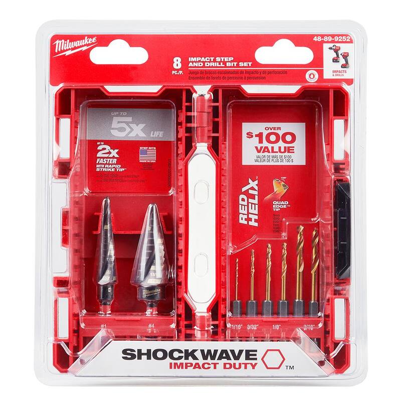 Juego de brocas escalonadas de titanio Milwaukee SHOCKWAVE Impact-Duty (8 piezas) - 48-89-9252.