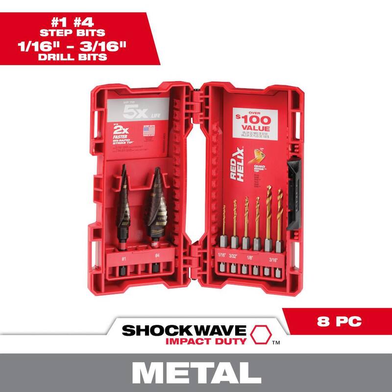 Juego de brocas escalonadas de titanio Milwaukee SHOCKWAVE Impact-Duty (8 piezas) - 48-89-9252.