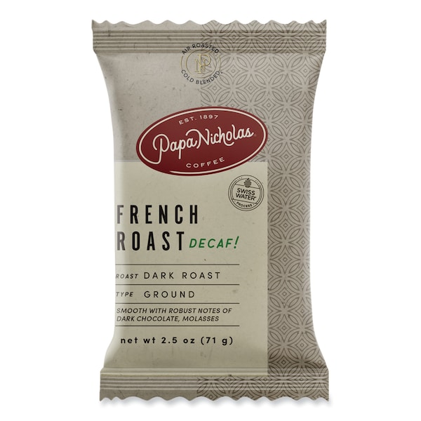 Papanicholas Coffee Coffee, Decaf French Roast, PK18, Decaffeinated French Roast, Fraction Pack, Decaffeinated, 2.5 oz - 25186