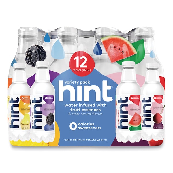 Hint Flavored Water Variety Pack, 3 Blackberry, 3 Cherry, 3 Pineapple, 3 Watermelon, 16 oz Bottle, 12PK - HNT00149