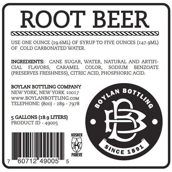 Boylan Bottling Boylan Bottling Bag-In-Box Root Beer Soda 5 gal. Bag - 00760712490055