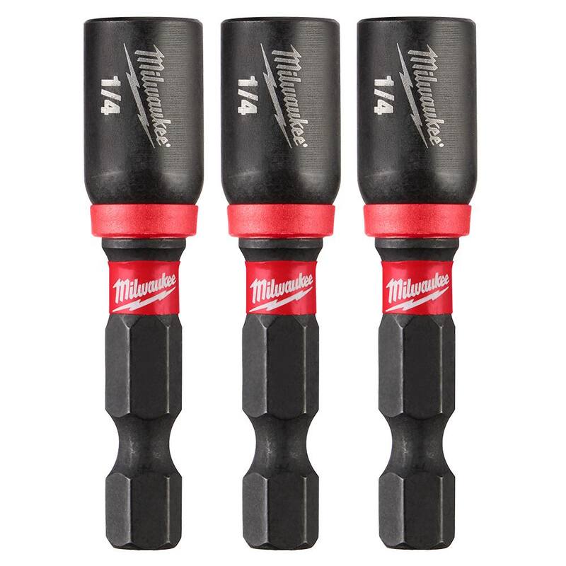 Milwaukee SHOCKWAVE Impact Duty 1/4 in. x 1-7/8 in. Alloy Steel Magnetic Nut Driver Bit (Paquete de 3) - 49-66-4522
