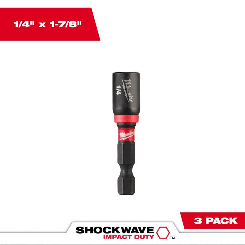 Milwaukee SHOCKWAVE Impact Duty 1/4 in. x 1-7/8 in. Alloy Steel Magnetic Nut Driver Bit (Paquete de 3) - 49-66-4522