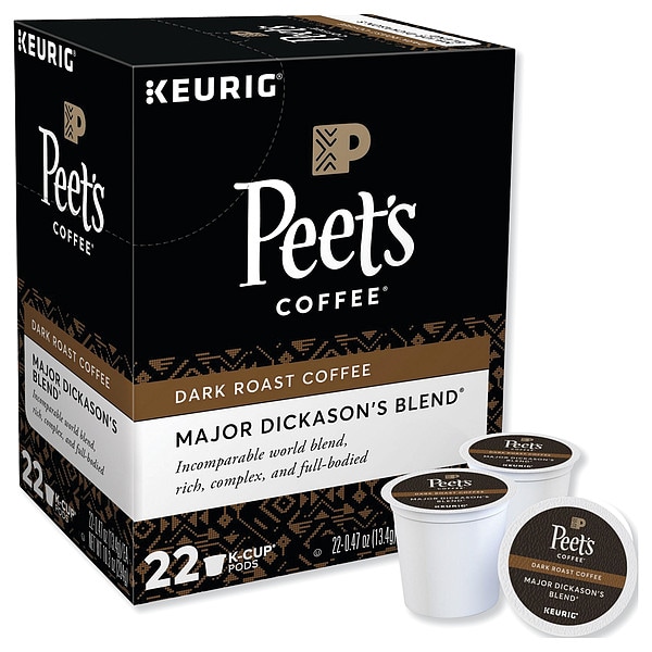 Peets Coffee & Tea Coffee, Major Dickason's Blend, Pod, Caffeinated, Ground, 10.34 oz, 22 PK - 6547