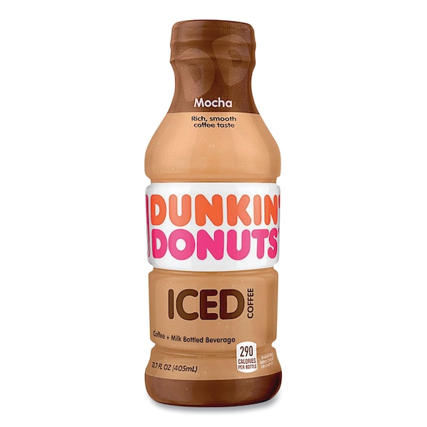 Dunkin Mocha Iced Coffee Drink, 13.7 oz Bottle, 12PK - 049000072389