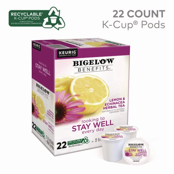 Bigelow Benefits Lemon and Echinacea Herbal K-Cup, 0.11 oz, PK22, 22PK - GMT2025