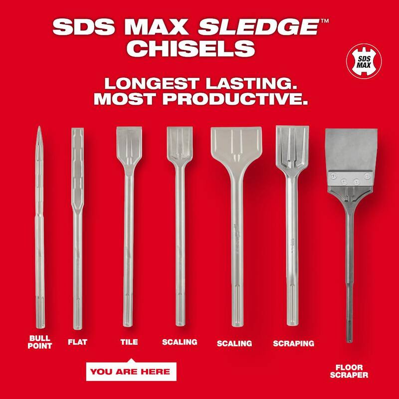 Cincel para azulejos Milwaukee de 2 pulgadas por 15 pulgadas con mango SDS-MAX - 48-62-4258