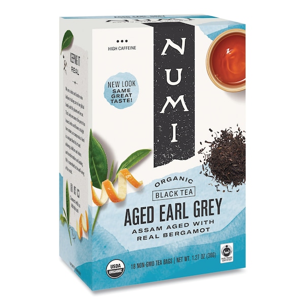 Numi Organic Teas, 1.27oz., Aged Earl Grey, PK18, Earl Grey, Bag, High, 1.27 oz, 18 PK - 10170