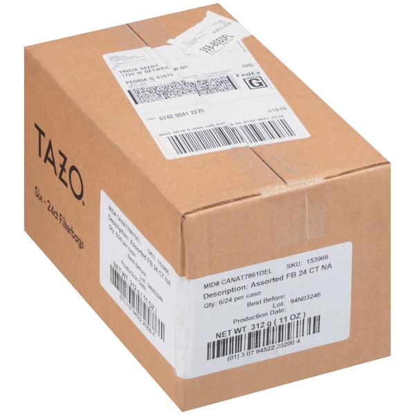 Tazo Tazo Variety Pack Black/Green/Herbal Hot Tea Bag, PK144 - 00794522202003