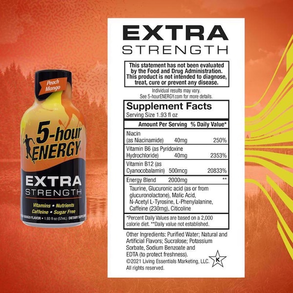 5 Hour Energy 5-hour Energy Extra Strength Sugar Free Peach Mango Energy Shot 1.93 oz - 758124