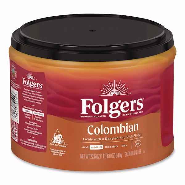 Folgers Columbian Coffee, 22.6 oz Canister, 6PK - 30445CT