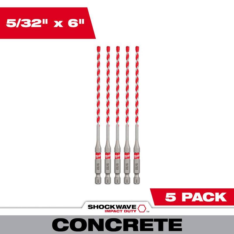 Brocas de martillo de carburo SHOCKWAVE de 5/32 pulgadas de Milwaukee (paquete de 5) - 48-20-9155