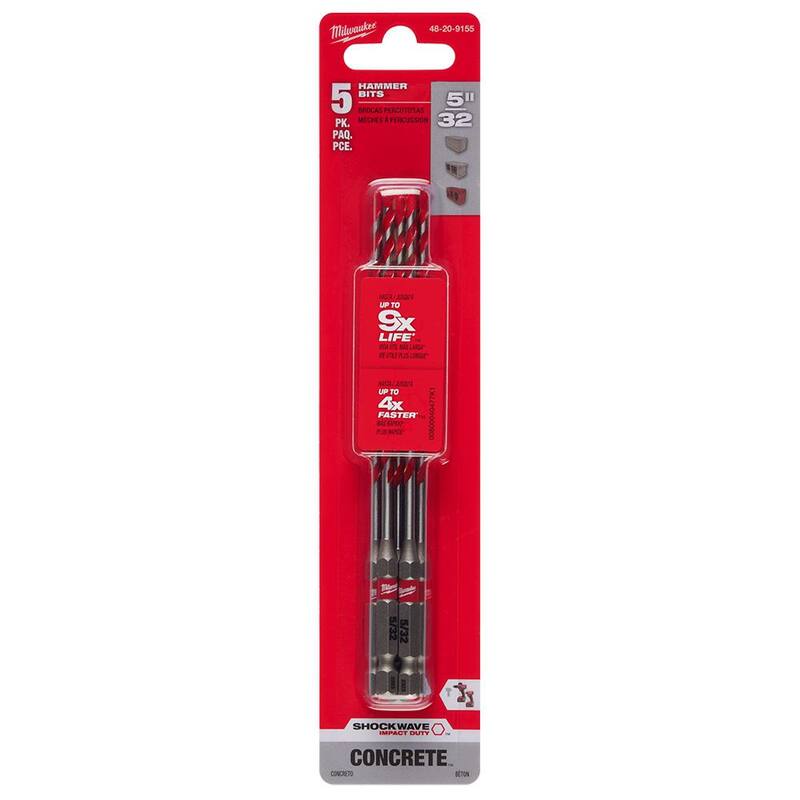 Brocas de martillo de carburo SHOCKWAVE de 5/32 pulgadas de Milwaukee (paquete de 5) - 48-20-9155