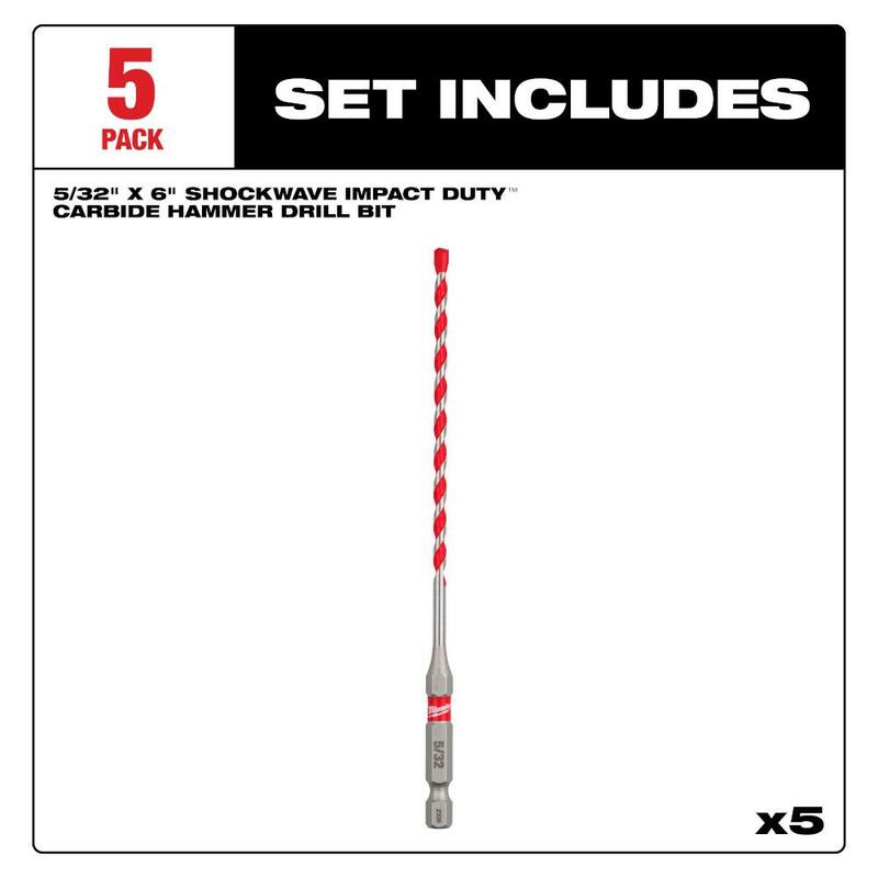 Brocas de martillo de carburo SHOCKWAVE de 5/32 pulgadas de Milwaukee (paquete de 5) - 48-20-9155