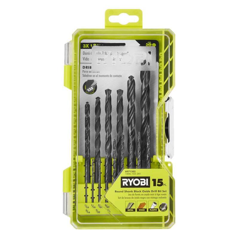 Juego de Brocas de Acero Negro con Mango Redondo RYOBI (15 piezas) - A971502