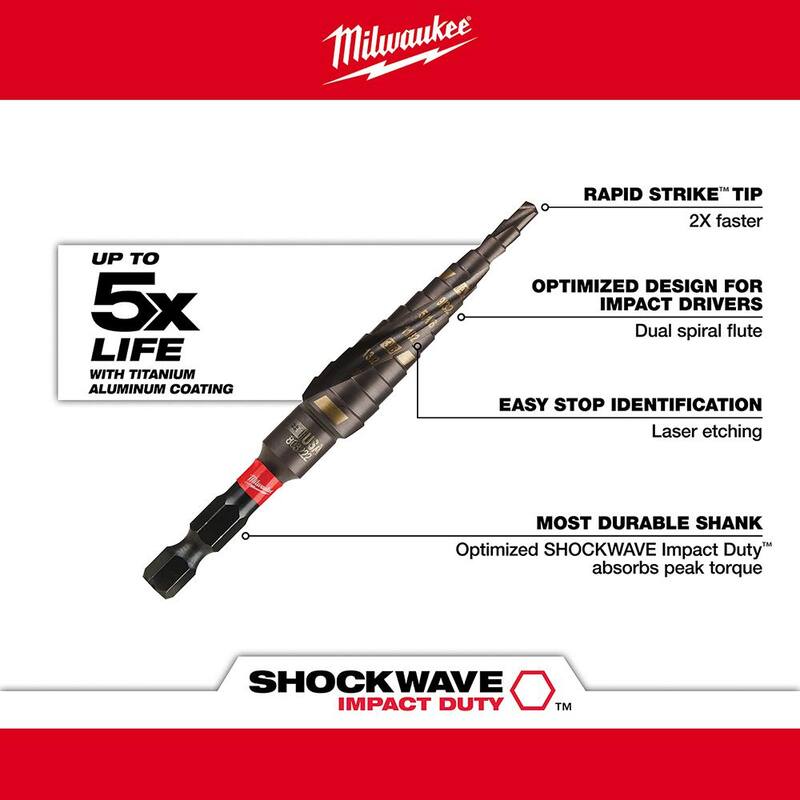 Broca de titanio calificada para impacto SHOCKWAVE de 1/8 pulg. - 1/2 pulg. #1 (13 pasos) - 48-89-9241