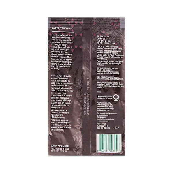 Starbucks Coffee, Caffe Verona, 2.5 oz Packet, PK18 - 11018192
