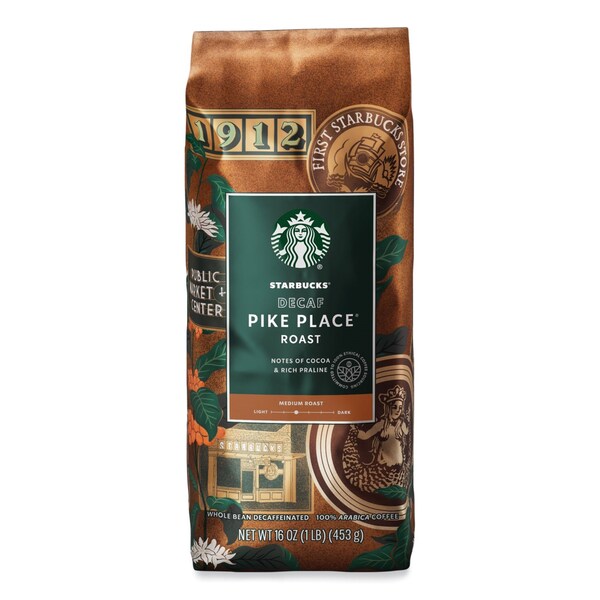 Starbucks Whole Bean Coffee, Decaffeinated, Pike Place, 1 lb, Bag - 12540222