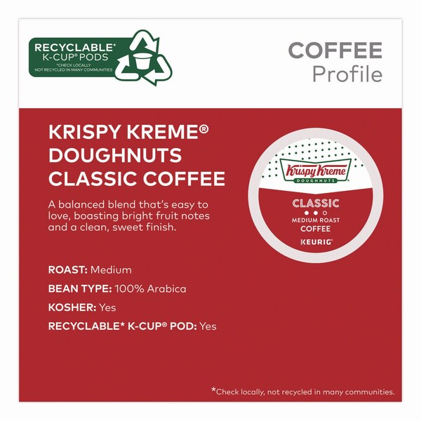 Krispy Kreme Doughnuts Classic Coffee K-Cups, Medium Roast, 0.33 oz, 48PK - 5000346401