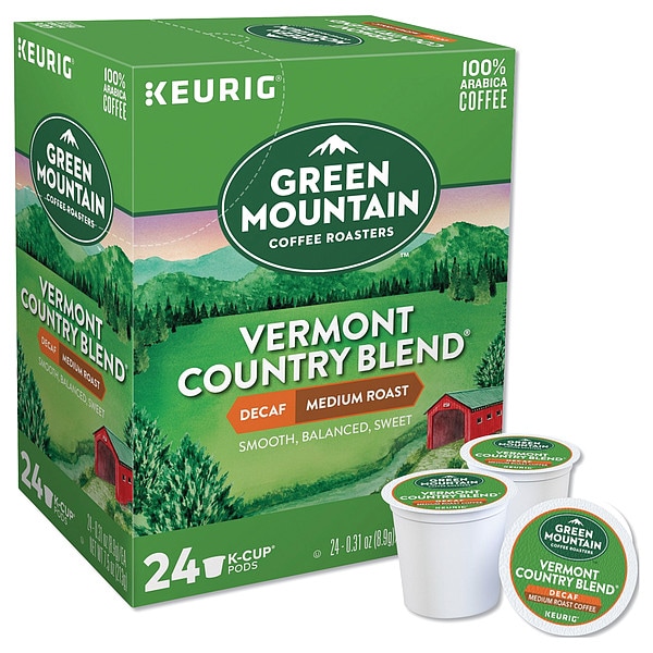 Green Mountain Coffee Coffee, Vermont Country Blend® Decaf, Pod, Decaffeinated, Ground, 7.44 oz, 24 PK - 7602