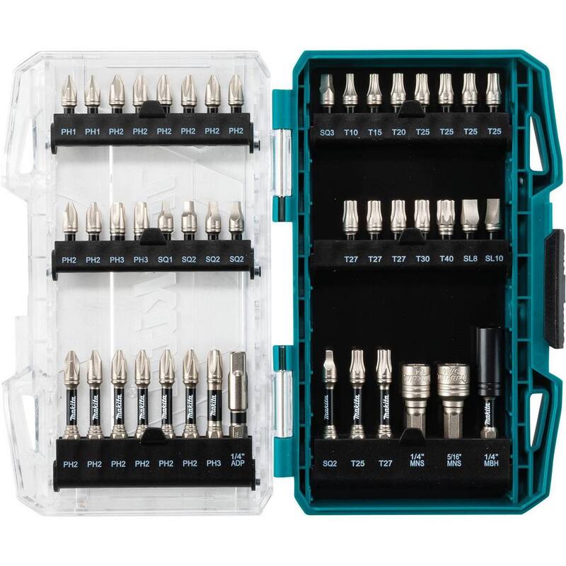 Juego de puntas de destornillador para taladro de acero de aleación clasificado para impacto de Makita (45 piezas) - E-01650