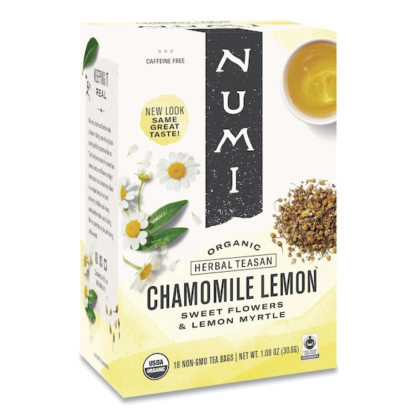 Numi Organic Teas, 1.8oz., Chamomile Lemon, PK18, Chamomile Lemon, Bag, Non-Caffeinated, 1.08 oz, 18 PK - 10150