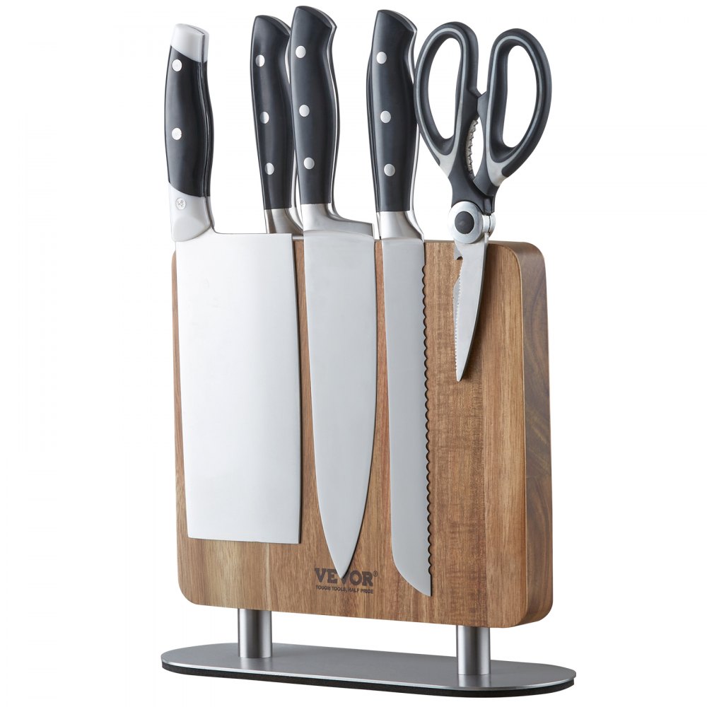 VEVOR Magnetic Knife Block, 10 inch Home Kitchen Knife Holder, Double Sided Magnetic Knife Stand, Multifunctional Storage Acacia Wood Knives Rack, Cutlery Display Organizer for Knives, Utensils, Tools - ZMCXDJJ10YCJU4GUSV0