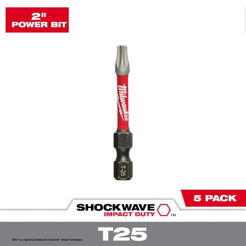 Milwaukee SHOCKWAVE Impact Duty 2 in. Puntas de destornillador de acero aleado Torx T25 (paquete de 5) - 48-32-4685.