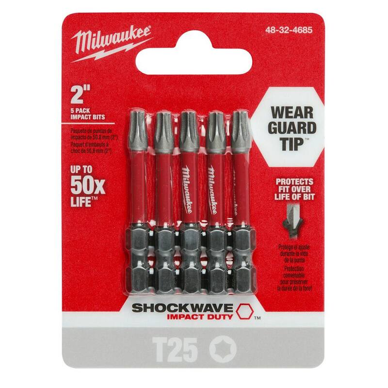 Milwaukee SHOCKWAVE Impact Duty 2 in. Puntas de destornillador de acero aleado Torx T25 (paquete de 5) - 48-32-4685.