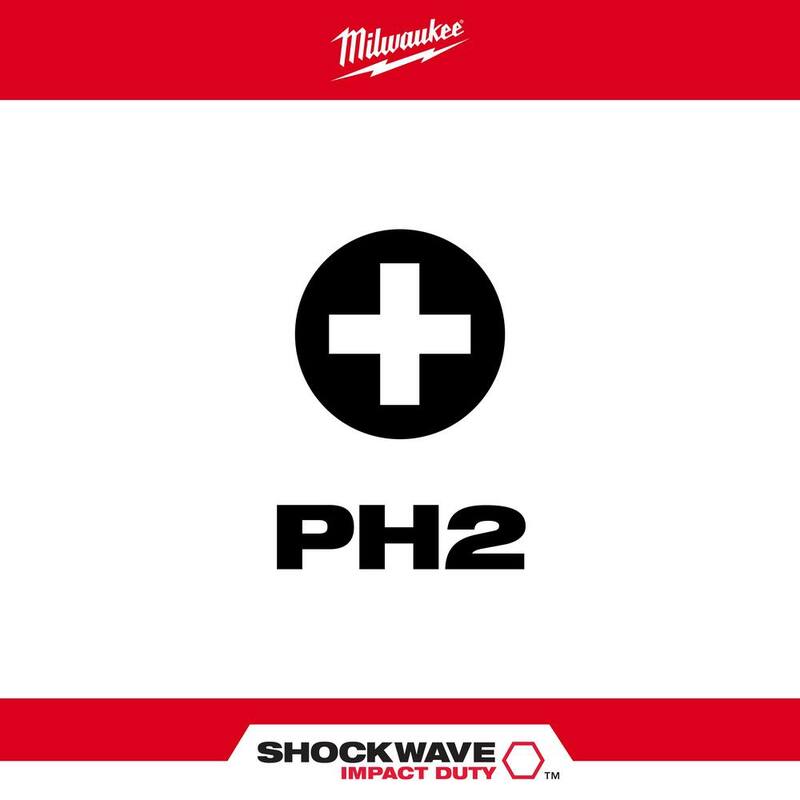 Punta de destornillador de aleación de acero Phillips #2 de 2 pulgadas de Milwaukee SHOCKWAVE Impact Duty (paquete de 2) - 48-32-4962
