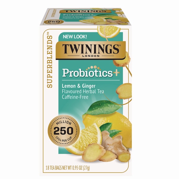Twinings Probiotics Lemon and Ginger Herbal Tea Bags, 0.05 oz, 18PK - TNA95223