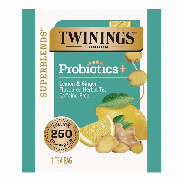 Twinings Probiotics Lemon and Ginger Herbal Tea Bags, 0.05 oz, 18PK - TNA95223
