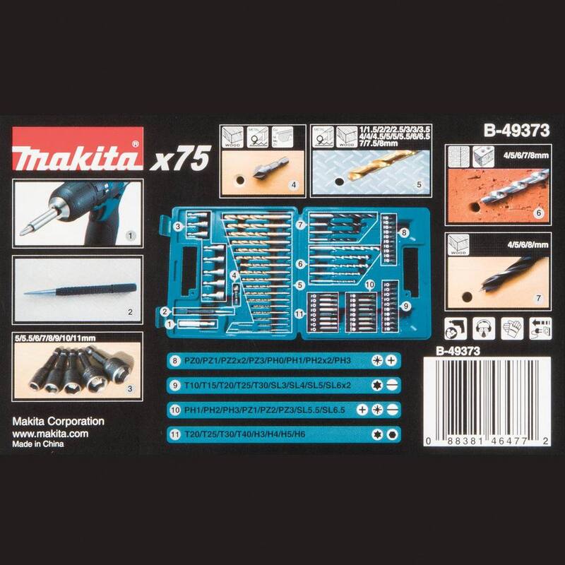 Set de brocas y puntas para taladro y desatornillador, rectas, de metal, madera y albañilería en medidas métricas (75 piezas) - B-49373