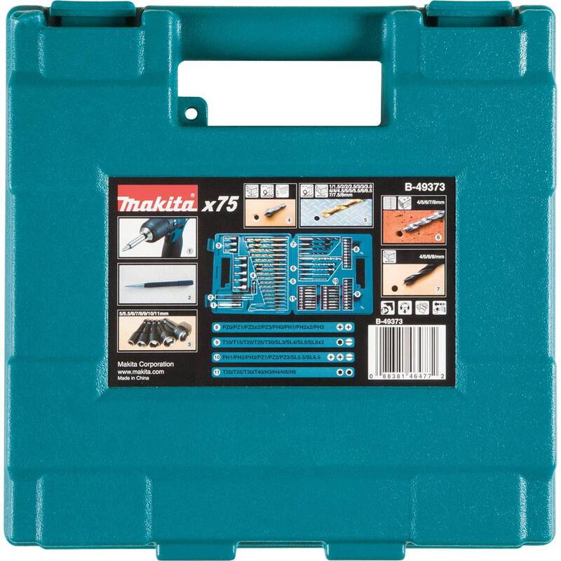 Set de brocas y puntas para taladro y desatornillador, rectas, de metal, madera y albañilería en medidas métricas (75 piezas) - B-49373
